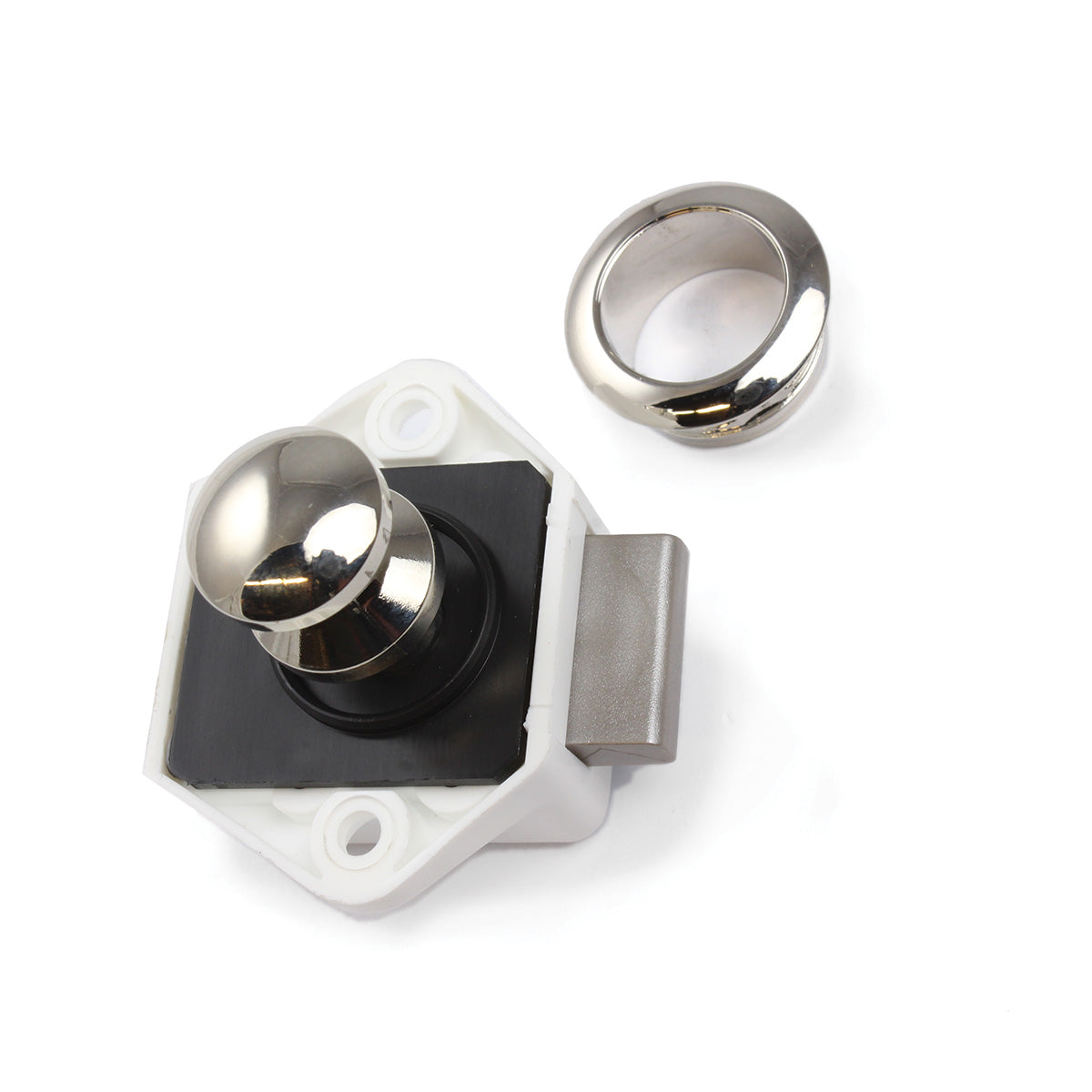 Push Button Lock Cabinet Latch – Keyless Zinc Alloy & Nylon Square Latch For RV, Camper, Yacht & Furniture (Silver, 2.36 X 1.54 Inch)
